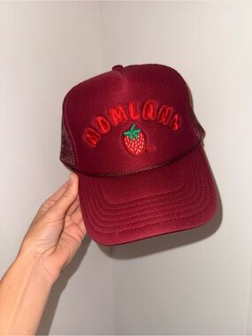 Mommday momland OTTO Burgundy Trucker Hat with Strawberry Patch